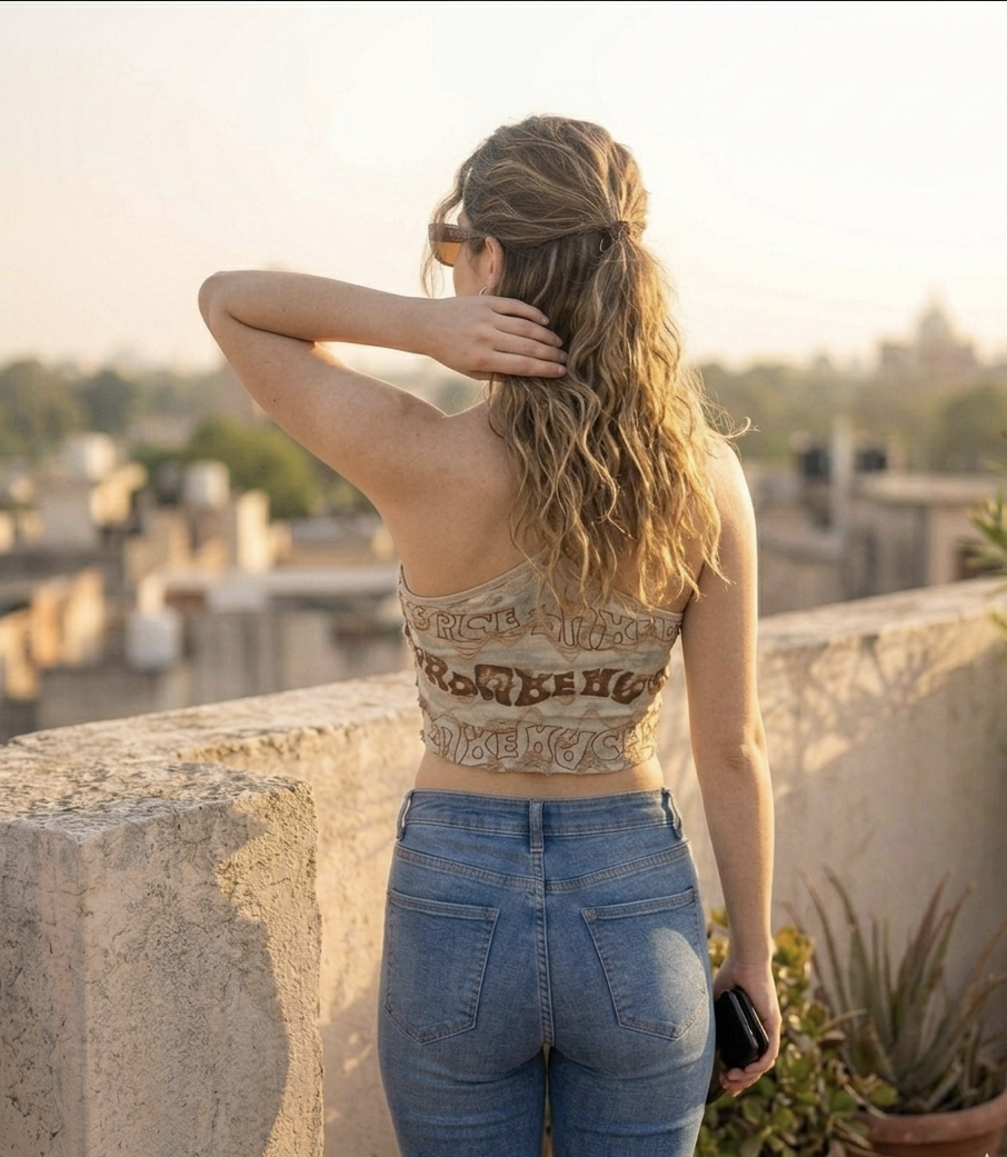 Vintage Graphic halter neck top- Bown
