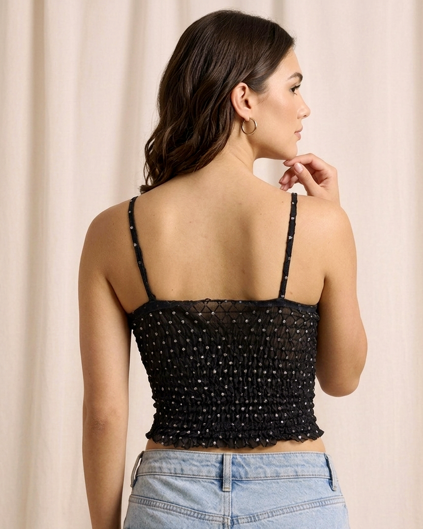 Studded hakter neck crop top- Black